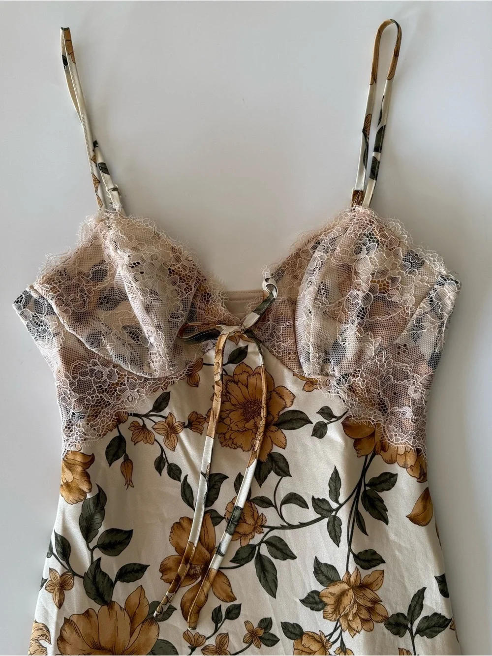 Jessica Simpson Satin Floral Maxi Dress S Lace Bust Tie Front Cami Slip Romantic